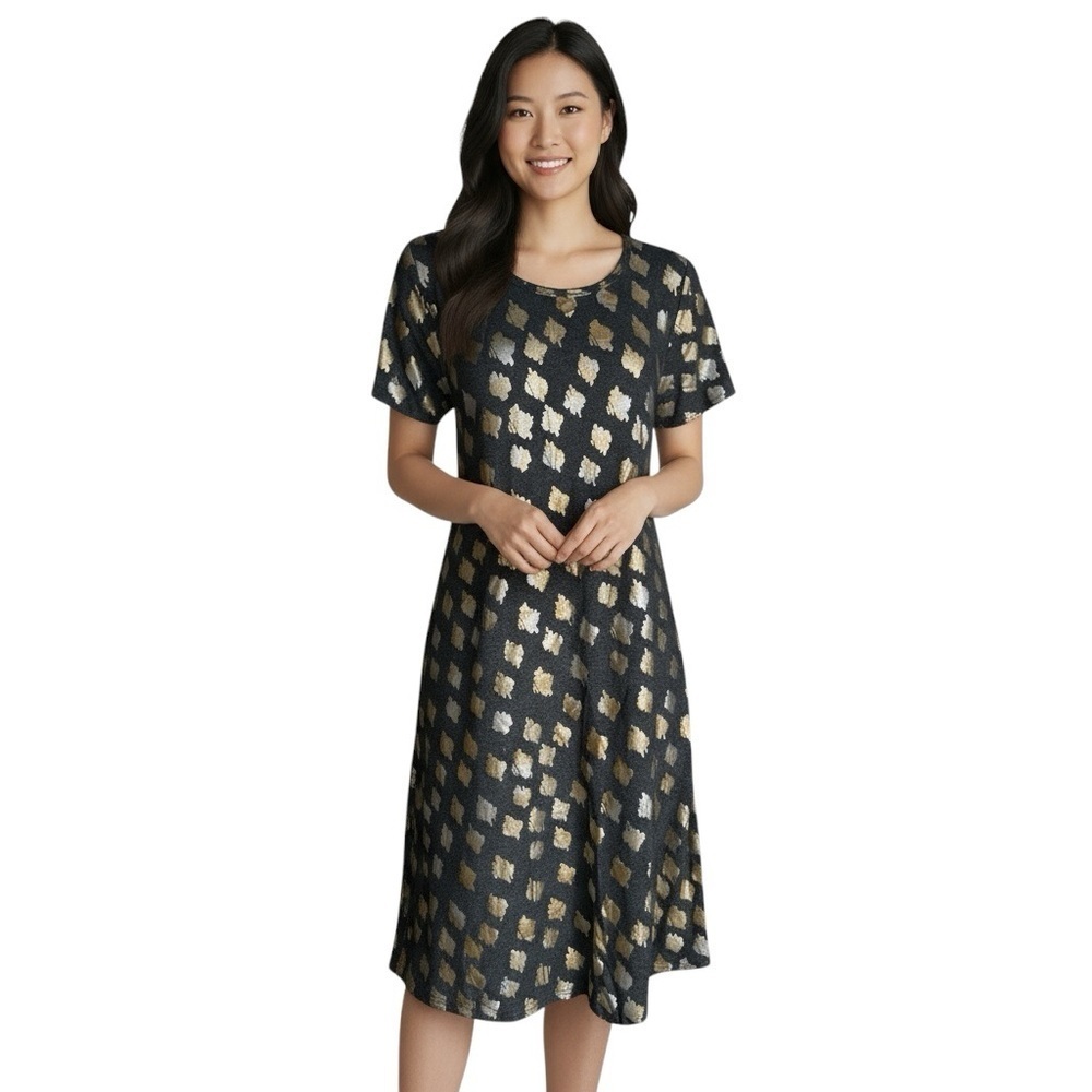 Lularoa small metallic Carly dress gray and metallic gold